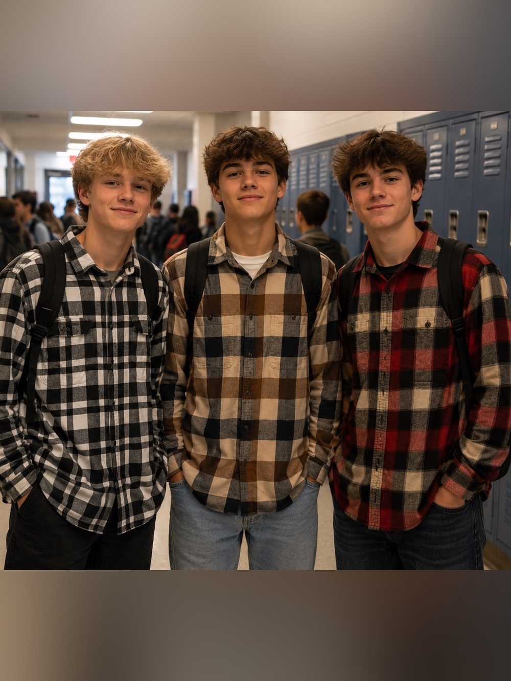 3 Men's Plaid Button-Down Shirts — Red/Black/Tan/Blue Trio
